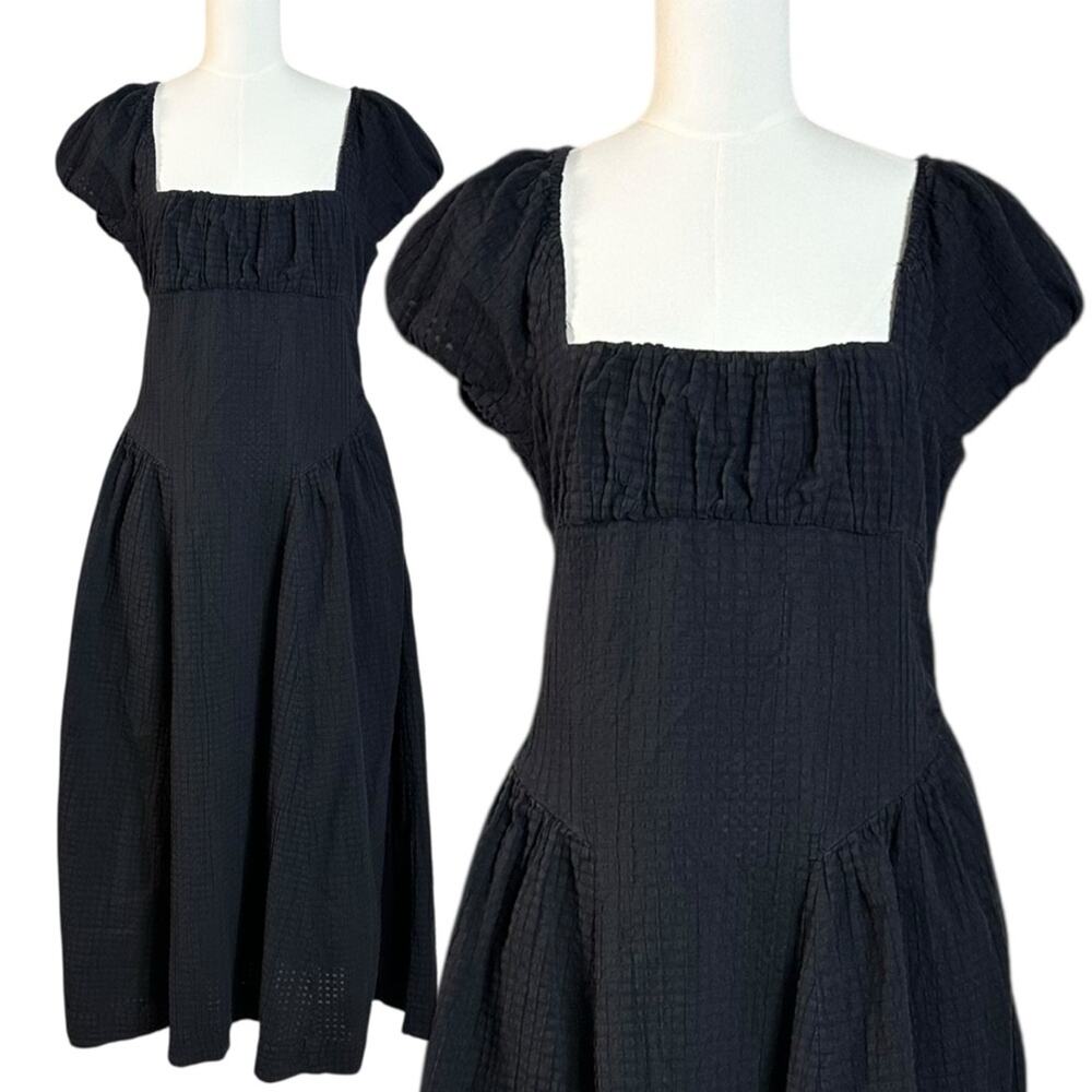 Free People Ciara Pucker Check Midi Dress in Black Size XS Classic Minimalist - Picture 5 of 11
